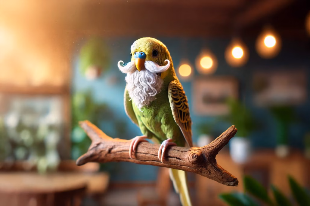 Wellensittich Alter: Lebenserwartung & Alter bestimmen 2 KI Bild von einem alten Wellensittich auf einem Ast