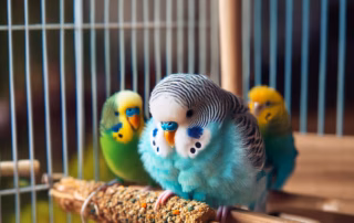 Zwei Wellensittiche werden aneinander gewöhnt.