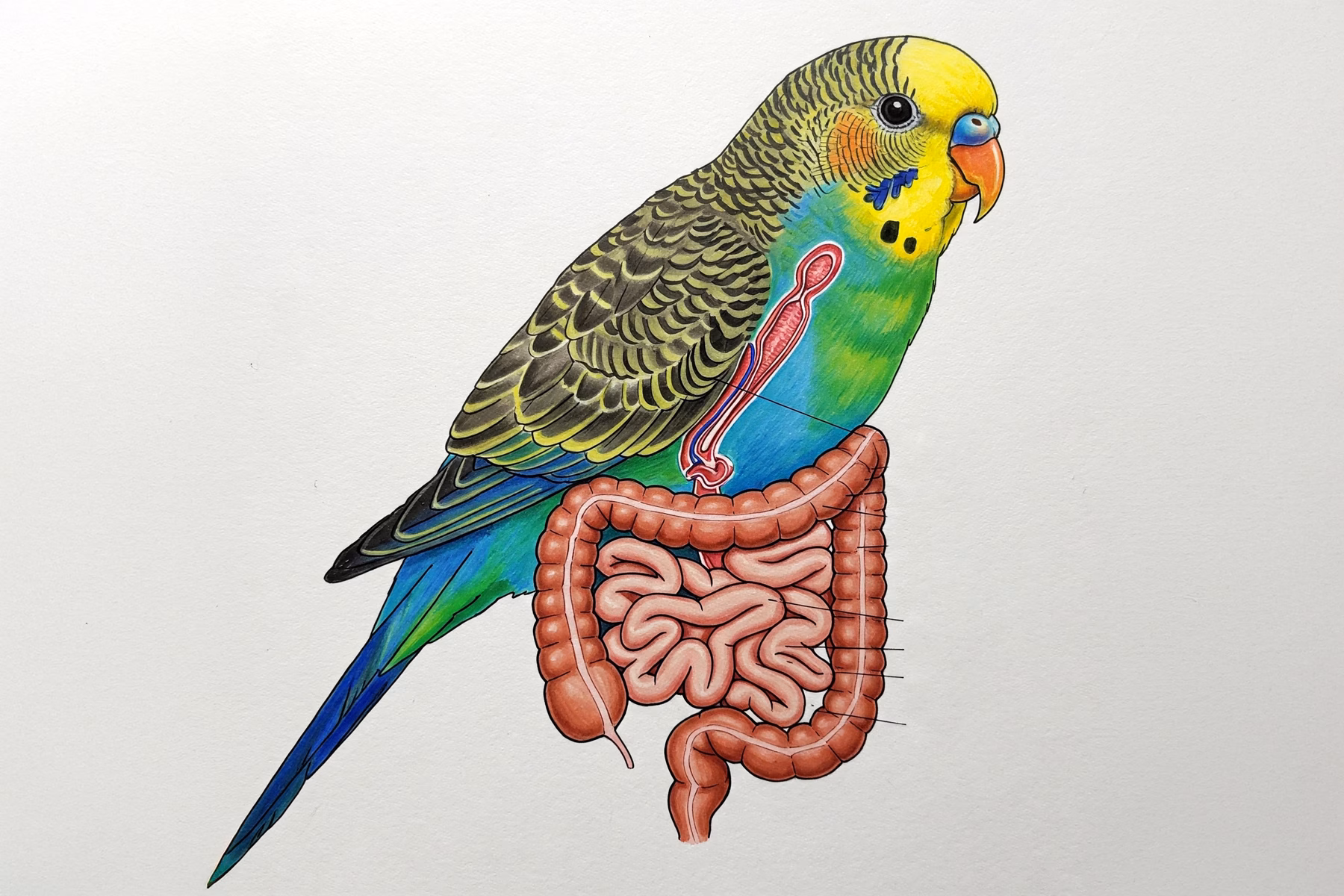 Verdauungssystem beim Wellensittich.
