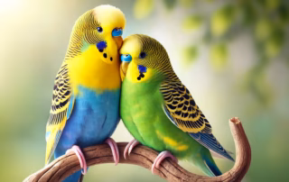 Wie erkennt man das Geschlecht eines Wellensittichs? – Eine einfache Anleitung 4 Zwei Wellensittiche unterschidlichen Geschlechts kuscheln