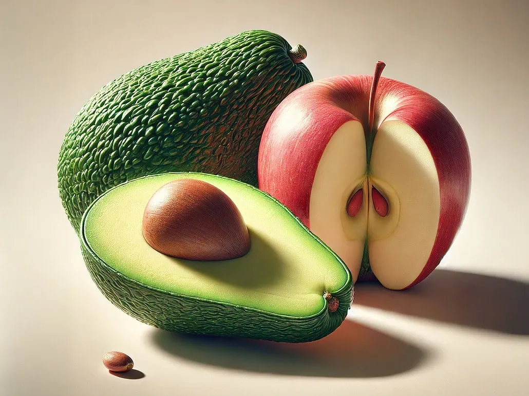 Avocados und Apfelkerne liegen auf einen Tisch, der für Wellensittiche tabu ist.