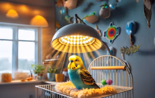 Vogellampe für Wellensittiche – UV-Licht für Gesundheit und Wohlbefinden 9 Ein Wellensittich sitzt unter einer Vogellampe und genießt die UV Strahlung