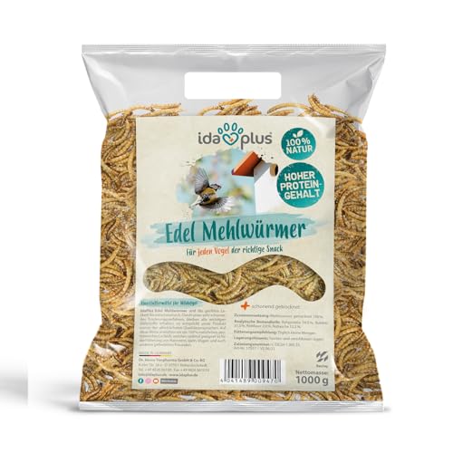 Ida Plus Edel Mehlwürmer getrocknet - 1000g - Insekten Snack für Vögel - Wildvögel - Vogelfutter - Ganzjahresfutter für Wildvögel - reines Naturprodukt ohne Zusatzstoffe - Das perfekte Leckerli