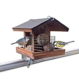 STAFECO Vogelfutterhaus Vogelhaus für Balkon wetterfest Futterhaus Handarbeit Gartenvögel im Garten Balkonhalterung mit Einer Größe von 30 bis 60 mm. (Braun)