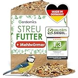 Gardemics Vogelfutter Wildvögel ganzjährig 10 Kg - Mit Mehlwürmern - Premium Protein Wildvogelfutter Ganzjahresfutter für Artenvielfalt im Garten