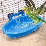 Mygeromon Vogel Dusche - Papagei Käfig Zubehör Badewanne Vogelbad Futternapf für Wellensittiche/Kanarienvögel （Blau）