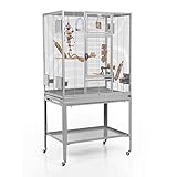 Montana Cages | Premium Vogelkäfig Madeira Single Vogelkäfig für Finken, Sittiche, erweiterbar, 4 Lenkrollen, 4 Edelstahlnäpfe, AVILON Pulverbeschichtet, Platinum Edition, ca. 86 x 56 x 158cm