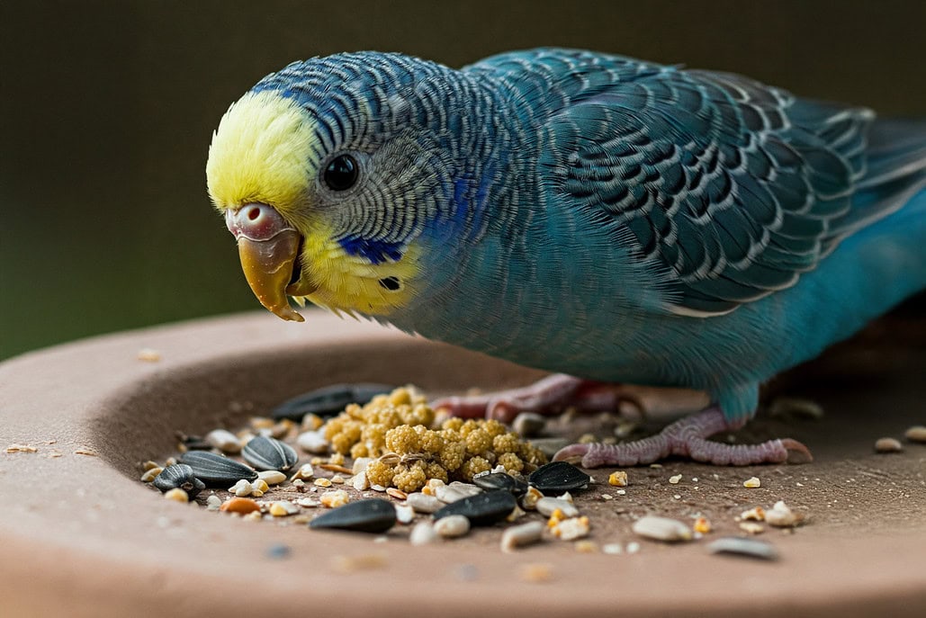 Ein blauer Wellensittiche mit erkrankten Verdauungsorganen.